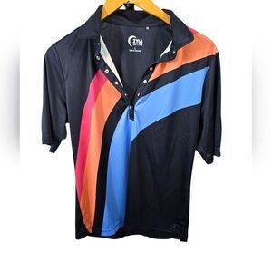 Dynamic Black and Blue Polo Shirt with Sporty Stripes